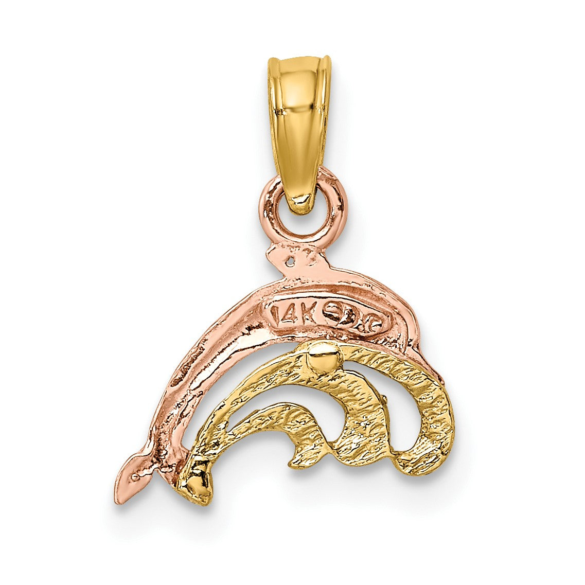 14K Two-Tone with White Rhodium Dolphin and Wave Charm