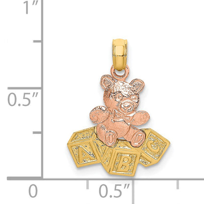 14k Two-Tone Teddy Bear with ABC Blocks Charm