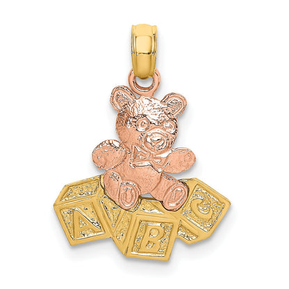 14k Two-Tone Teddy Bear with ABC Blocks Charm