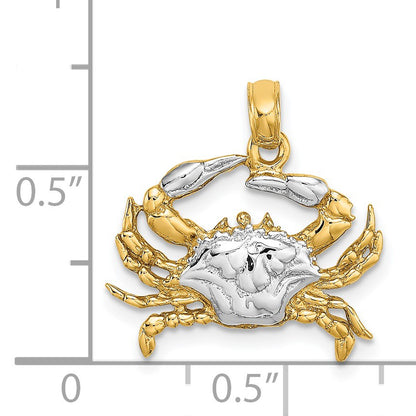 14k with White Rhodium Blue Crab Charm