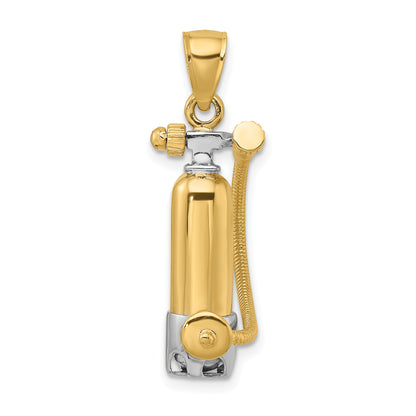 14K and White Rhodium 3-D Single Scuba Tank with Hose Charm