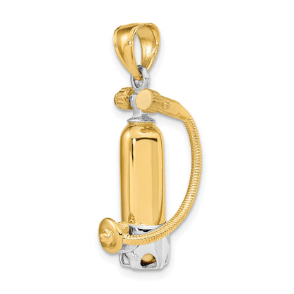 14K and White Rhodium 3-D Single Scuba Tank with Hose Charm