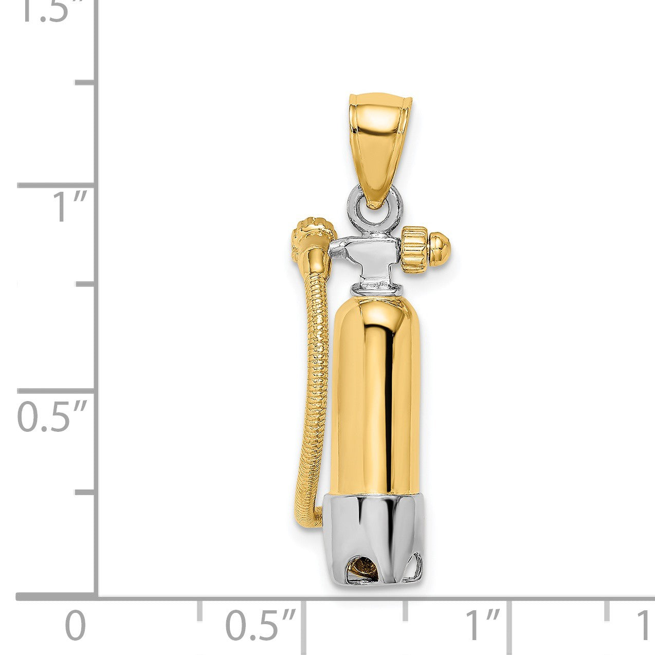 14K and White Rhodium 3-D Single Scuba Tank with Hose Charm