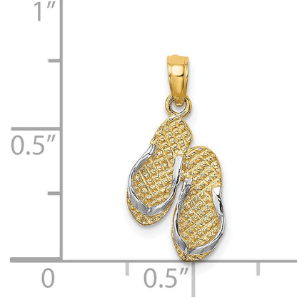14k with White Rhodium 3-D SANIBEL ISLAND Double Flip Flop Charm
