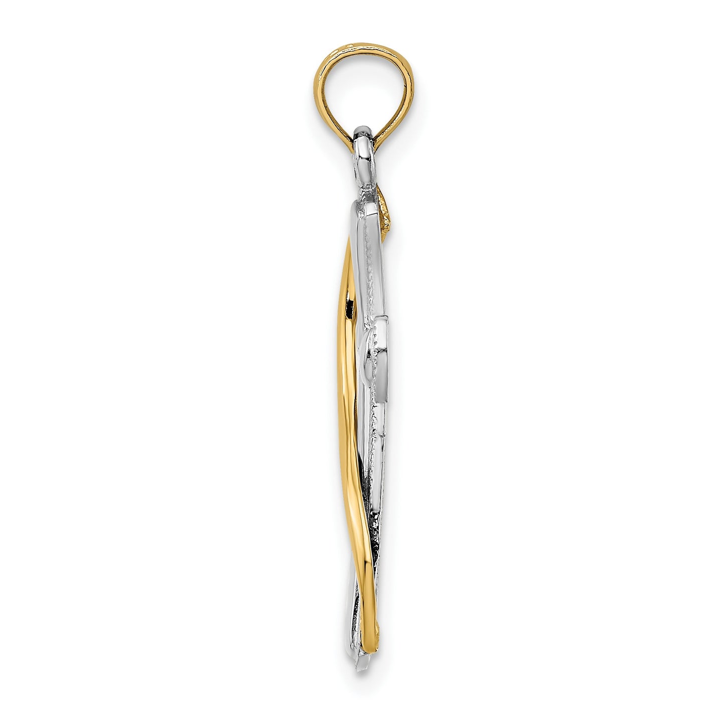 14K with White Rhodium Cross with Drape Charm