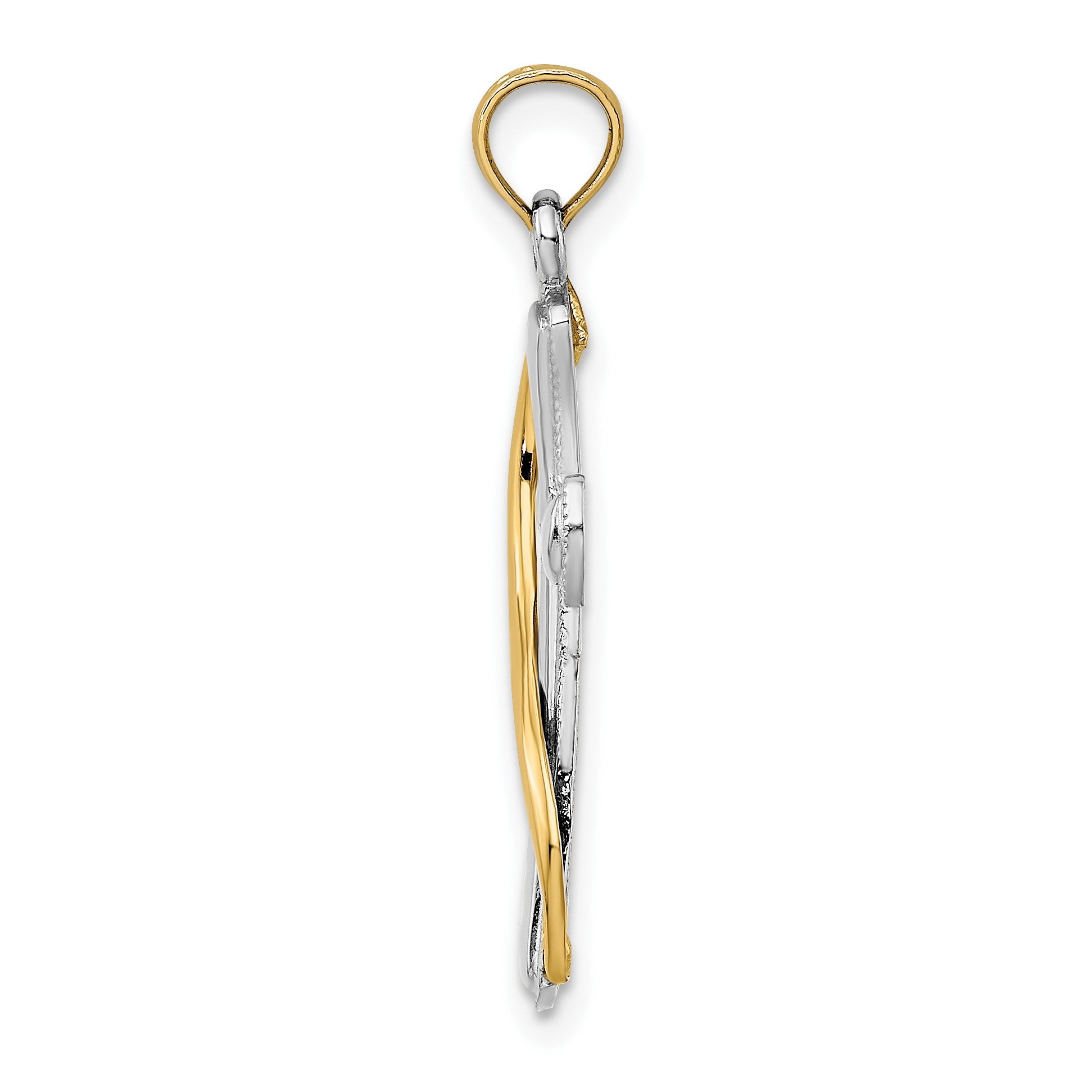 14K with White Rhodium Cross with Drape Charm