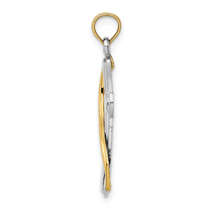 14K with White Rhodium Cross with Drape Charm