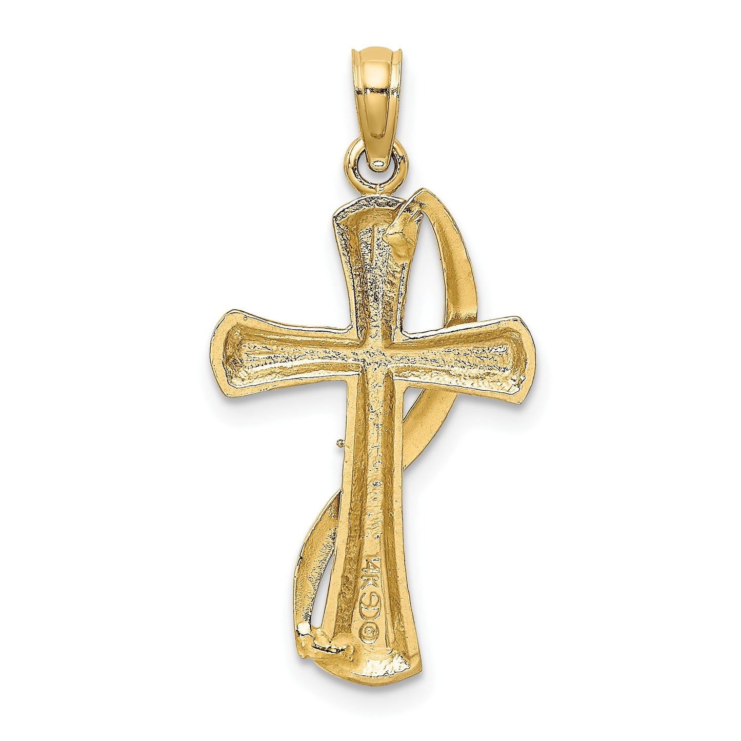 14K with White Rhodium Cross with Drape Charm
