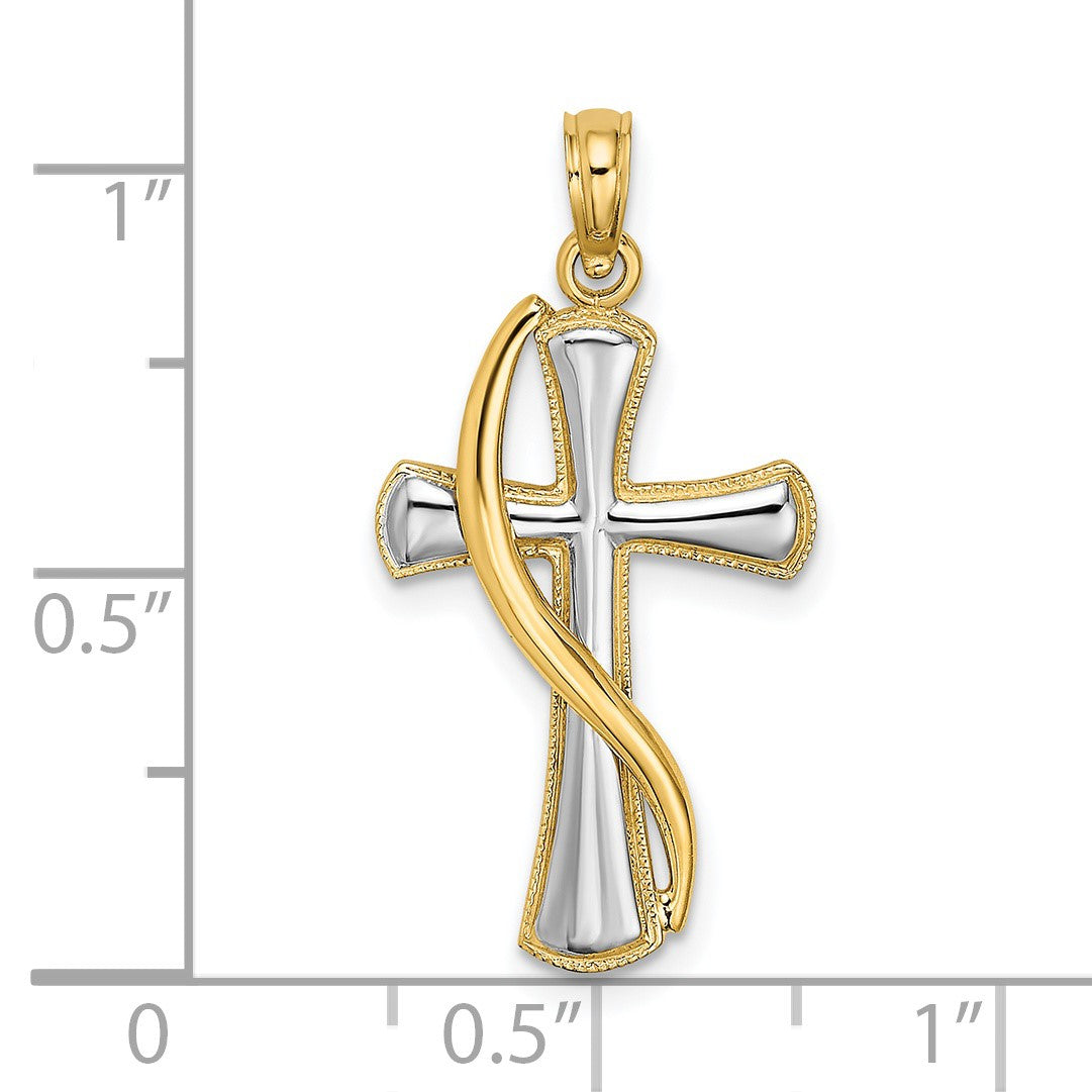 14K with White Rhodium Cross with Drape Charm
