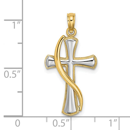 14K with White Rhodium Cross with Drape Charm