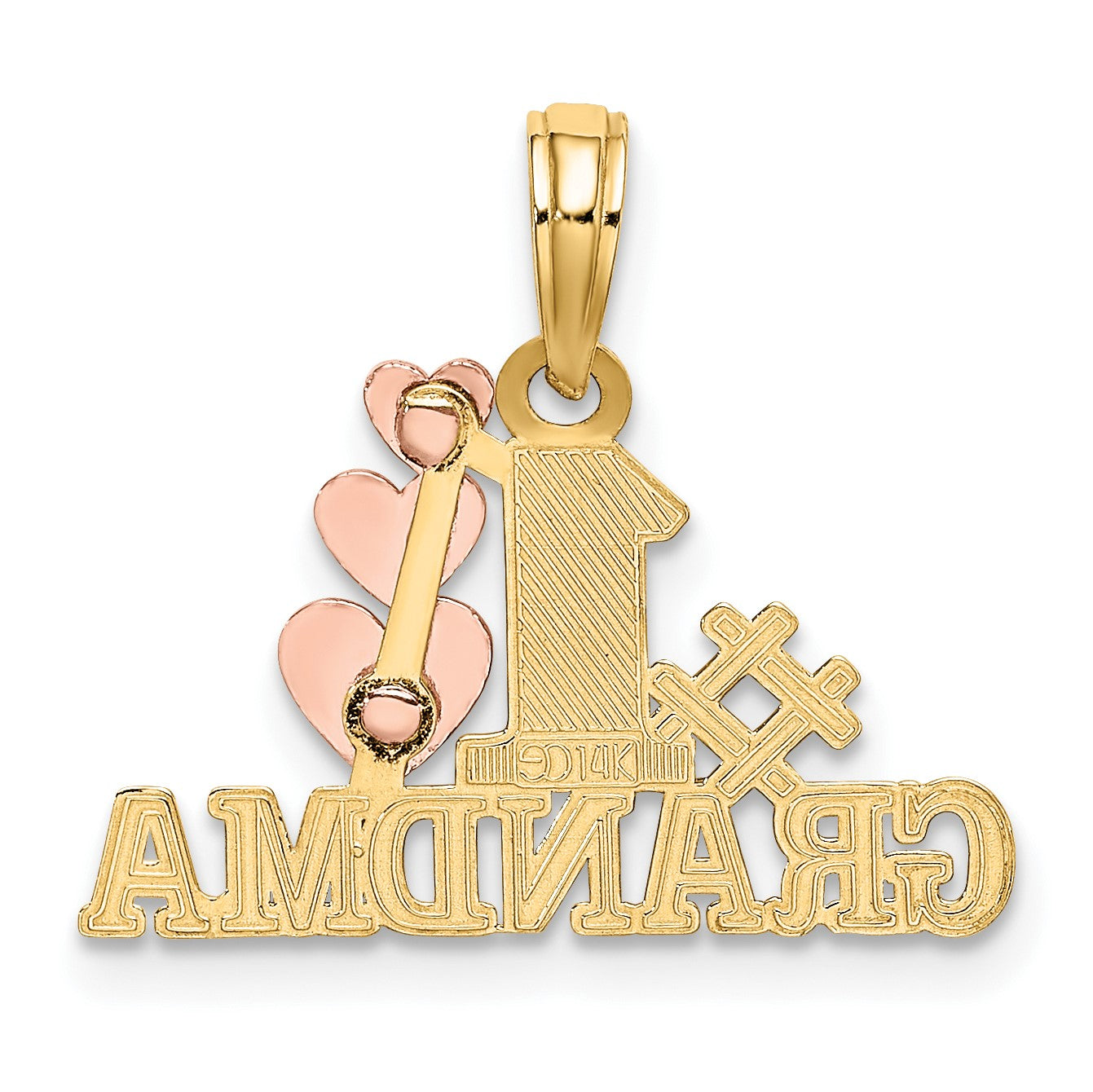 14k Two-Tone #1 GRANDMA with Three Hearts Charm