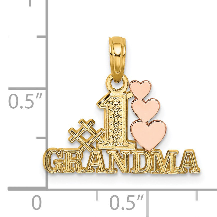 14k Two-Tone #1 GRANDMA with Three Hearts Charm