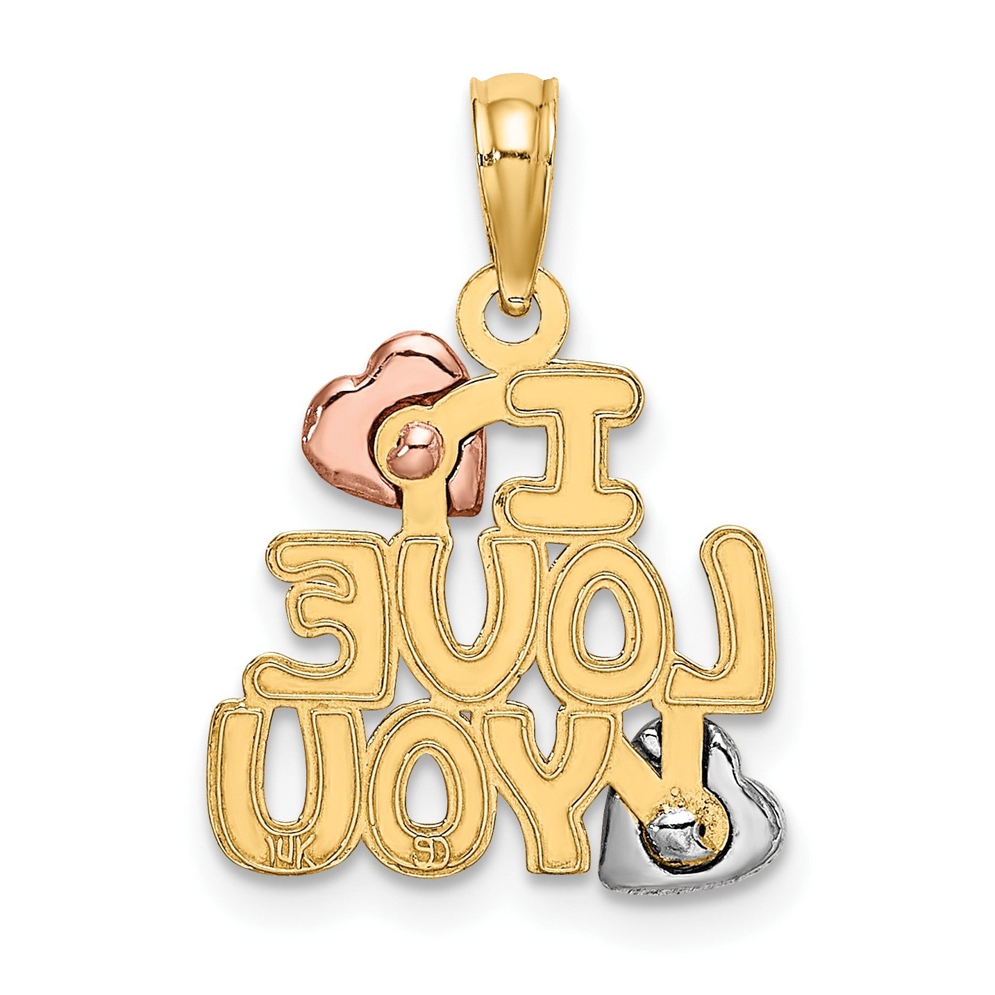 14k Two-tone with White Rhodium I LOVE YOU with Hearts Charm