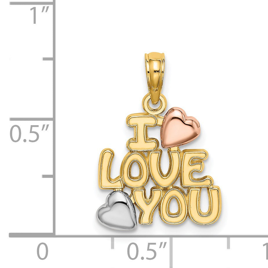 14k Two-tone with White Rhodium I LOVE YOU with Hearts Charm