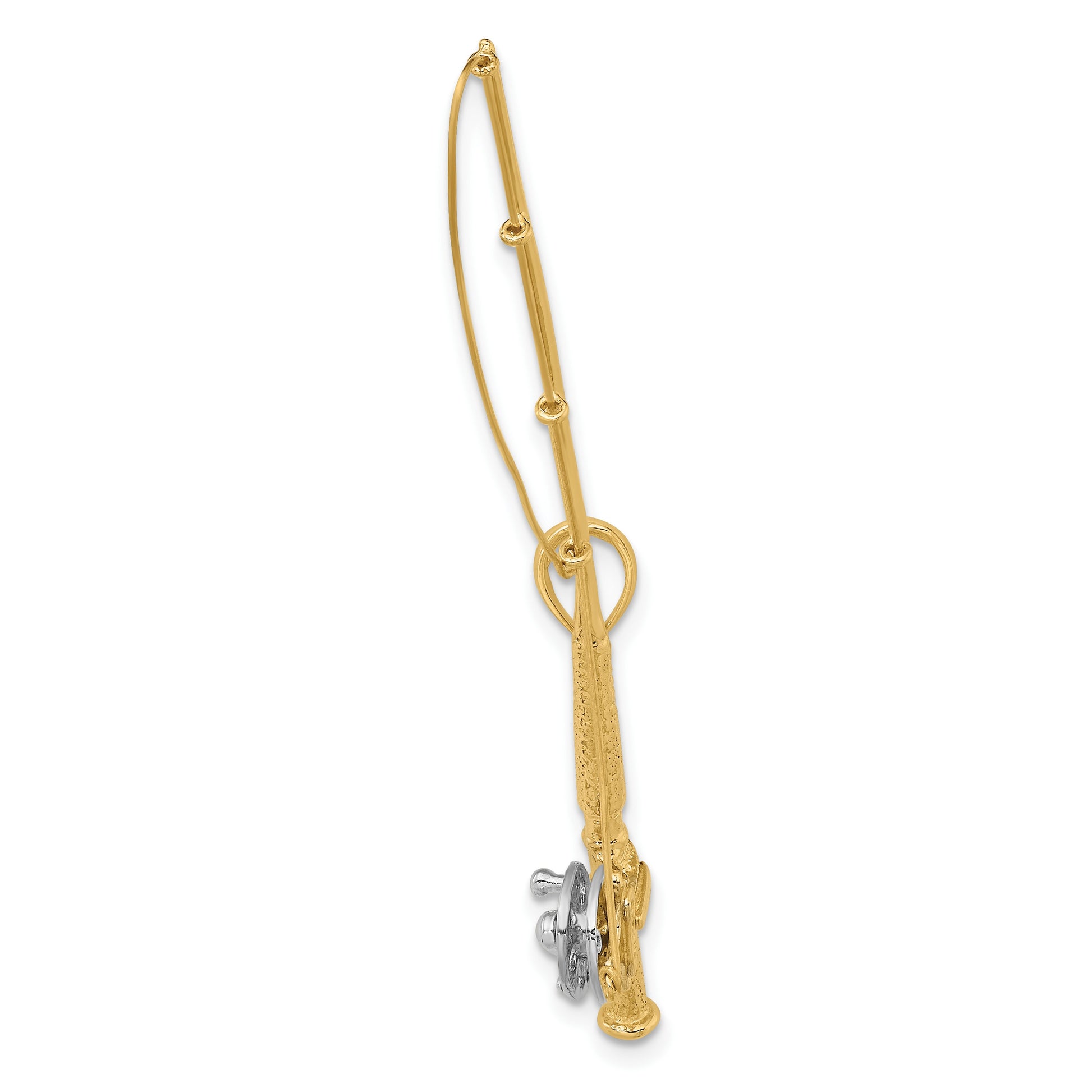 14K and White Rhodium 3-D Fly Rod Fishing Pole Charm