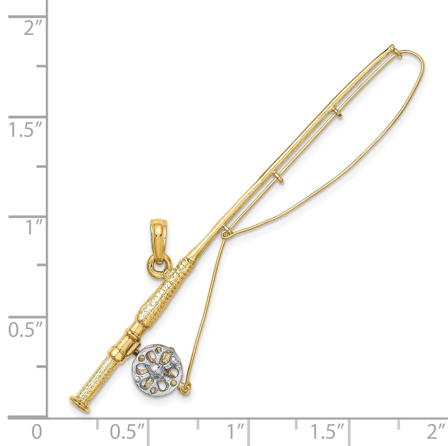 14K and White Rhodium 3-D Fly Rod Fishing Pole Charm