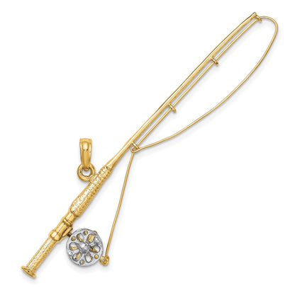 14K and White Rhodium 3-D Fly Rod Fishing Pole Charm