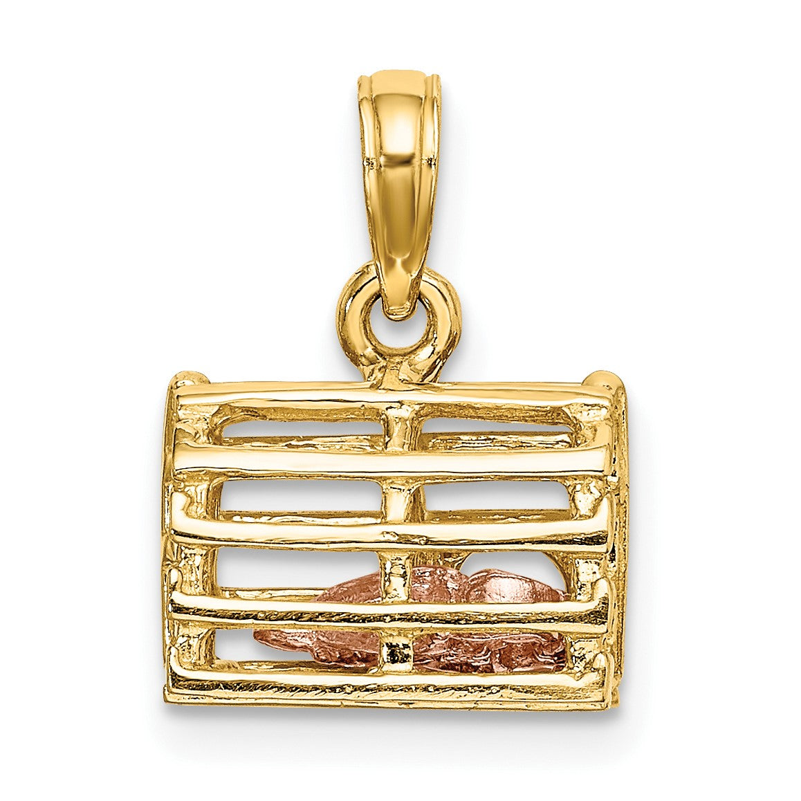 14K Two-Tone Moveable 3-D Pink Lobster In Trap Charm