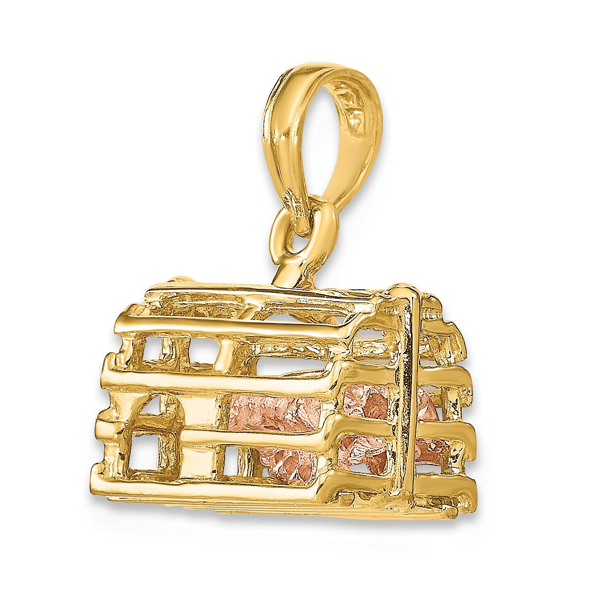 14K Two-Tone Moveable 3-D Pink Lobster In Trap Charm