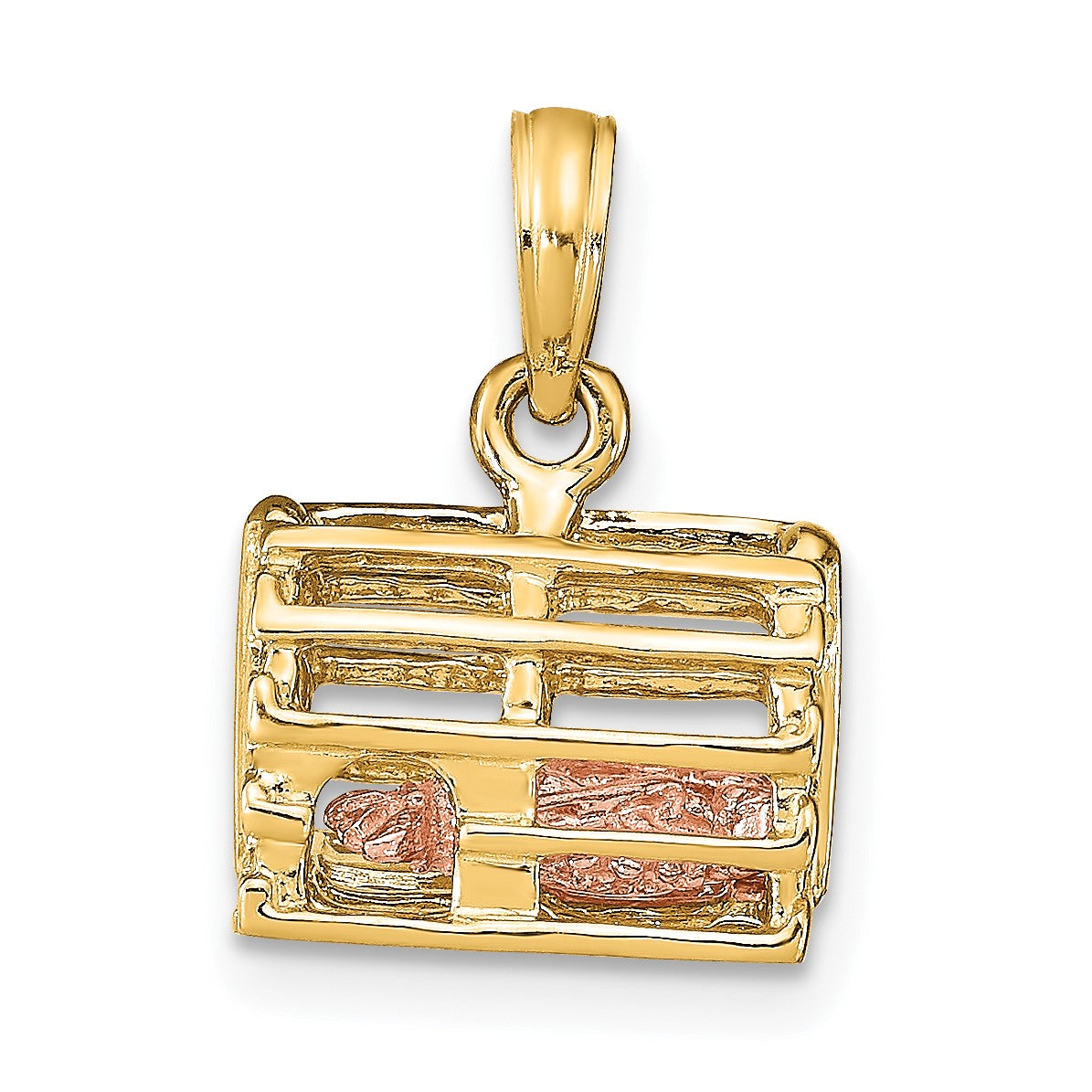 14K Two-Tone Moveable 3-D Pink Lobster In Trap Charm