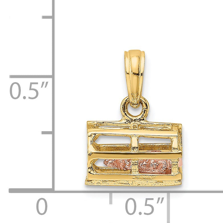 14K Two-Tone Moveable 3-D Pink Lobster In Trap Charm