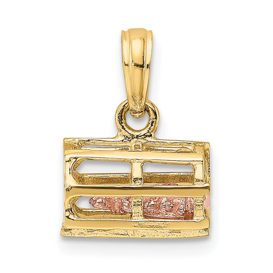 14K Two-Tone Moveable 3-D Pink Lobster In Trap Charm