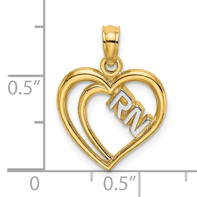 14k and White Rhodium RN Inside Double Hearts Charm