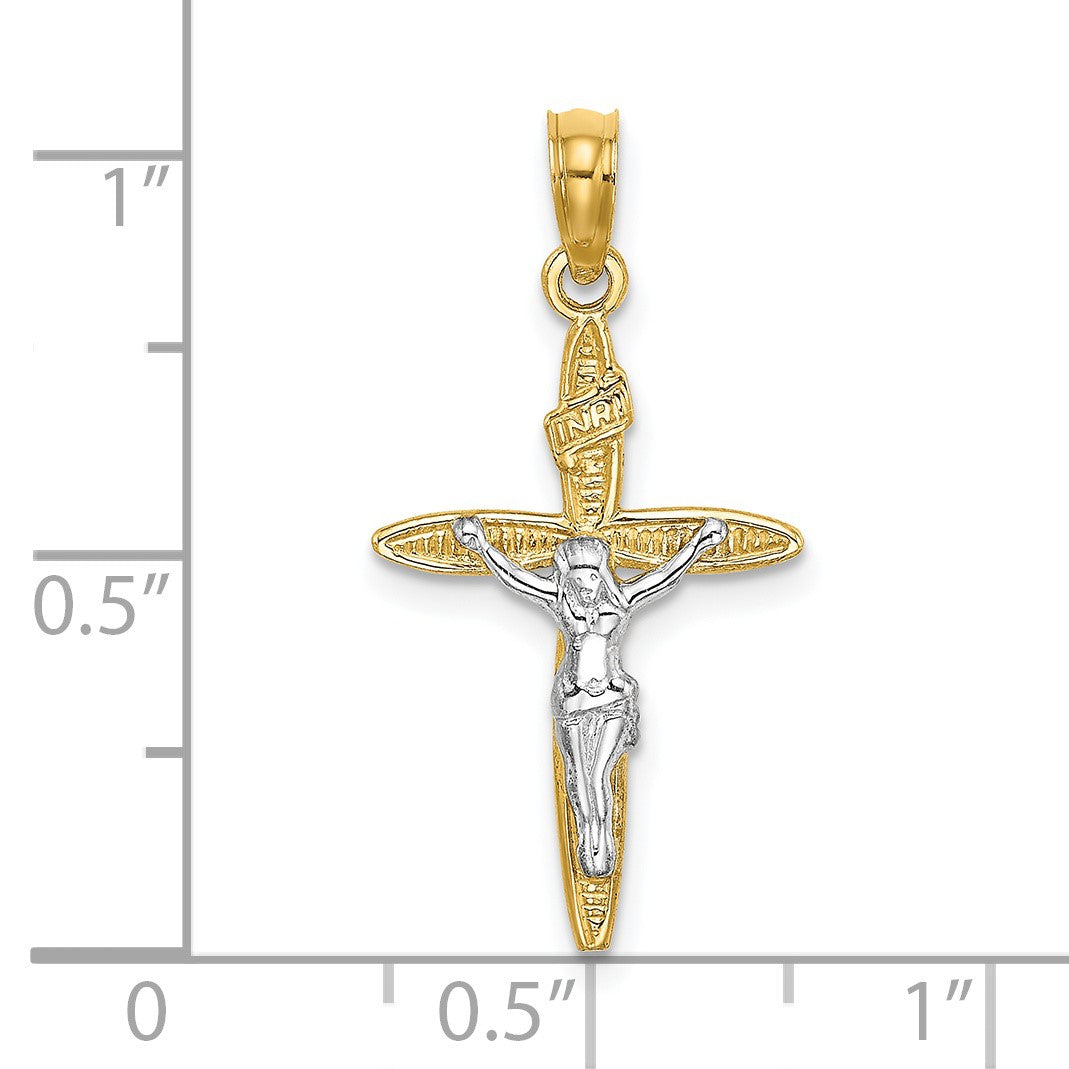 14K and White Rhodium INRI Crucifix Charm