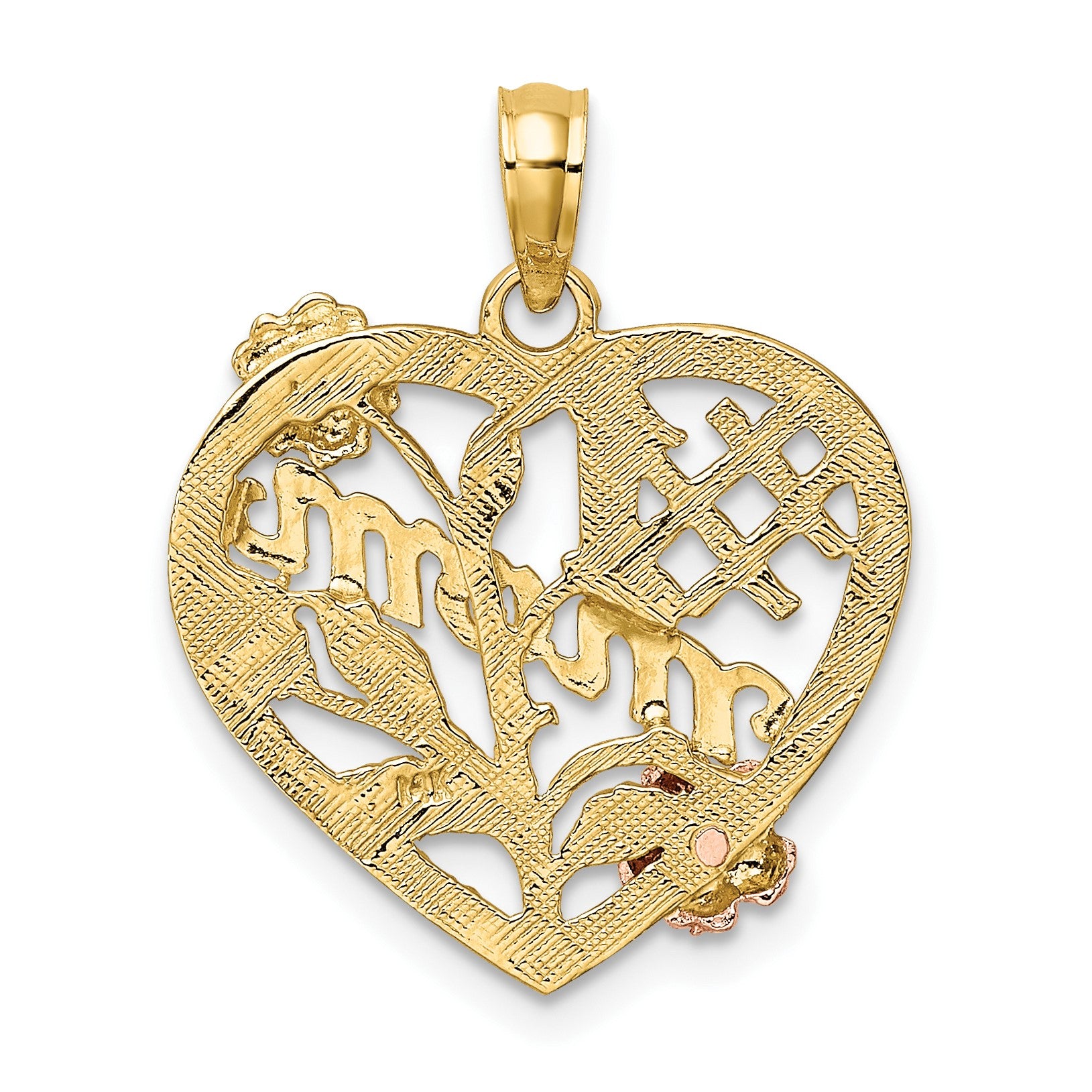 14k Two-tone with White Rhodium #1 MOM Heart with Flower Charm
