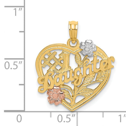 14k Two-tone with White Rhodium #1 DAUGHTER Heart Charm