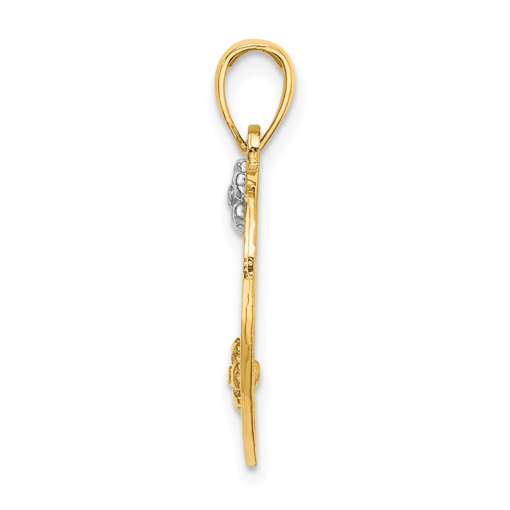 14k Two-tone and White Rhodium I LOVE YOU Heart with Flowers Charm
