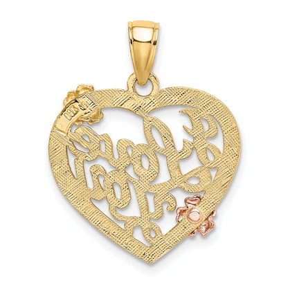 14k Two-tone and White Rhodium I LOVE YOU Heart with Flowers Charm