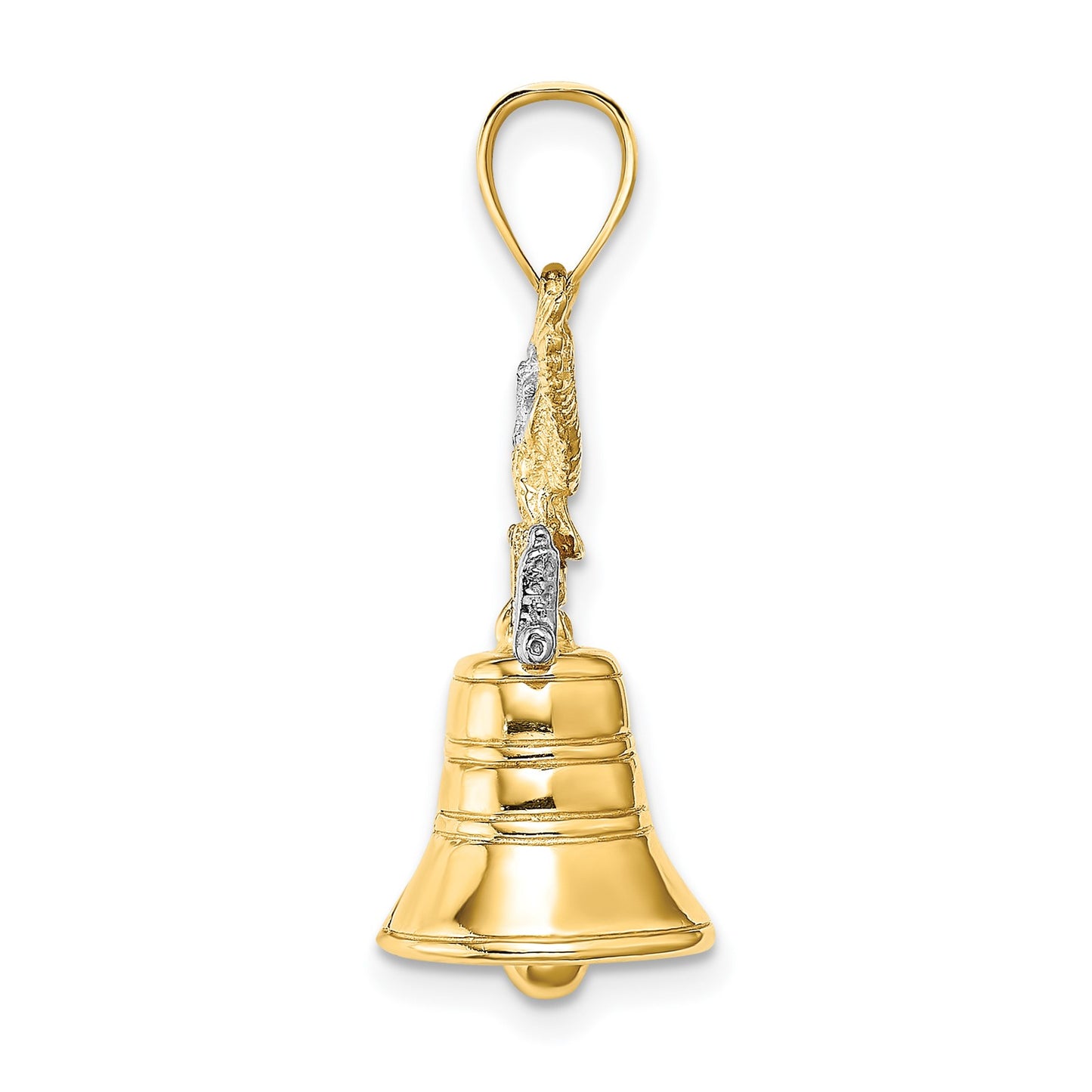 14k and White Rhodium 3-D Liberty Bell with Moveable Clapper and Eagle Top Charm