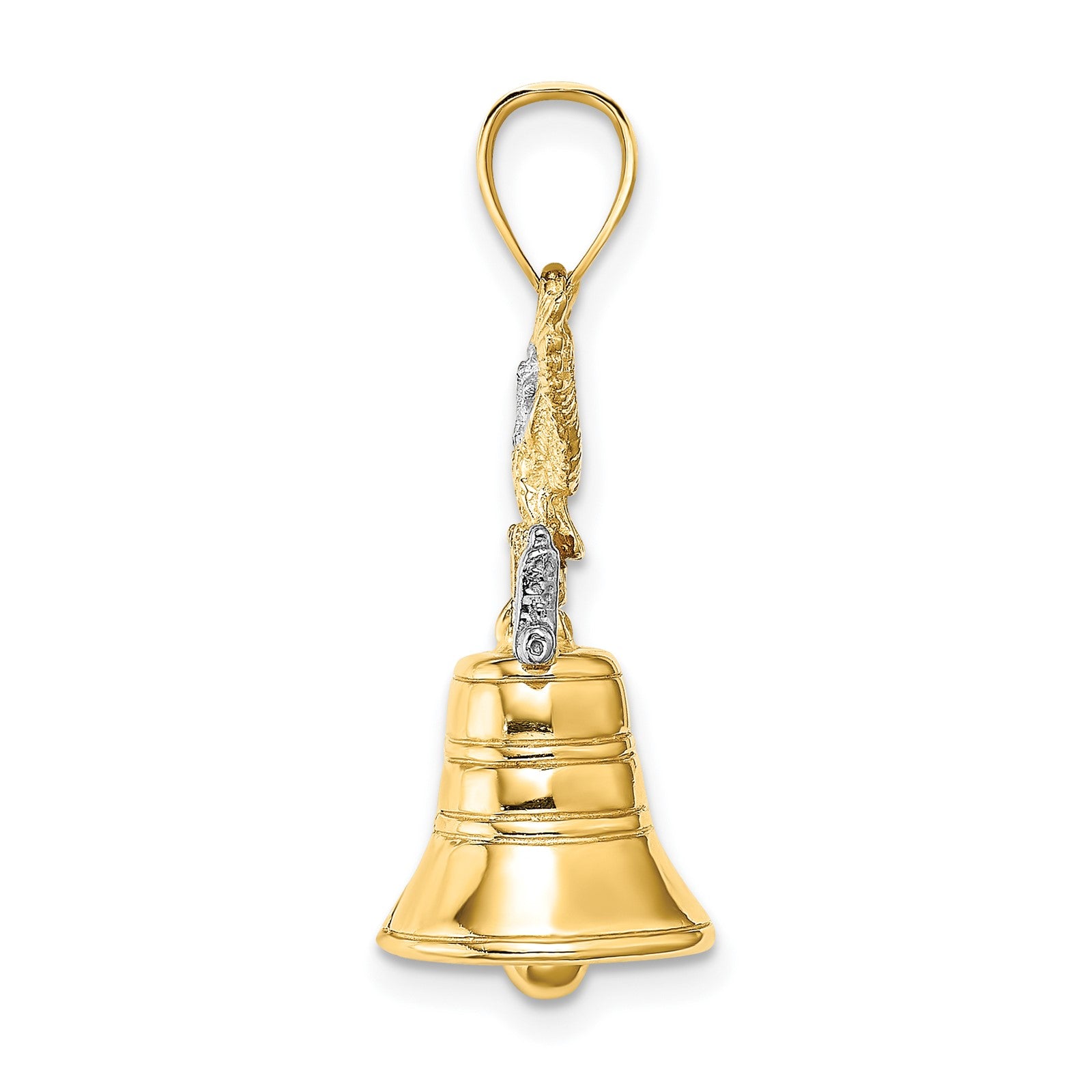 14k and White Rhodium 3-D Liberty Bell with Moveable Clapper and Eagle Top Charm