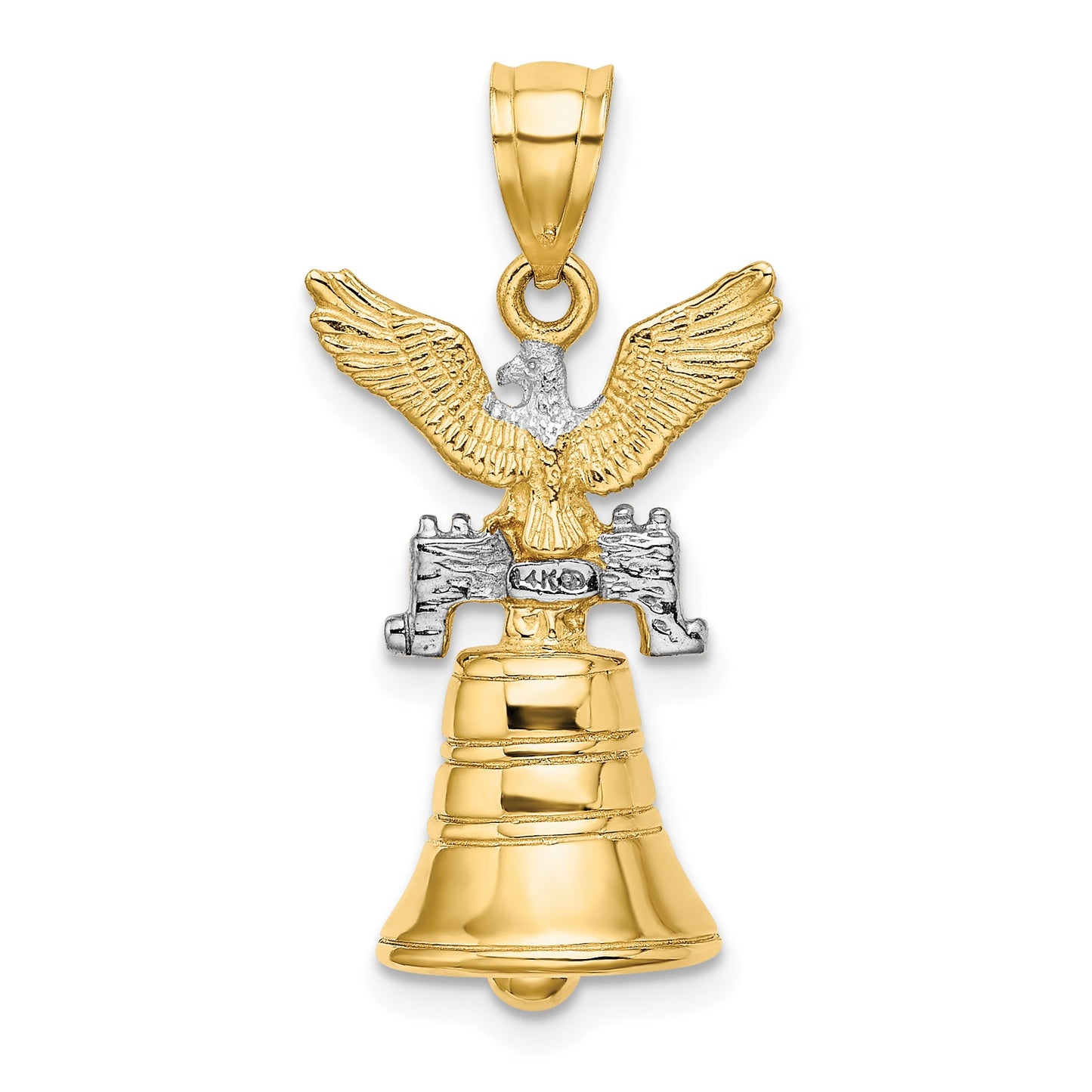 14k and White Rhodium 3-D Liberty Bell with Moveable Clapper and Eagle Top Charm