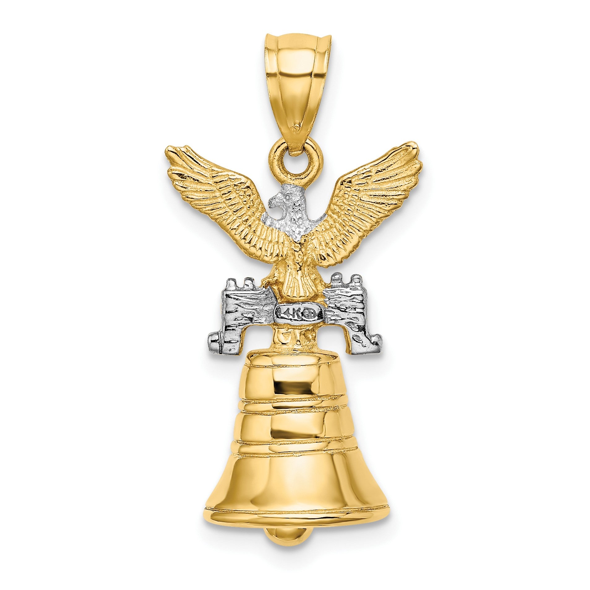 14k and White Rhodium 3-D Liberty Bell with Moveable Clapper and Eagle Top Charm