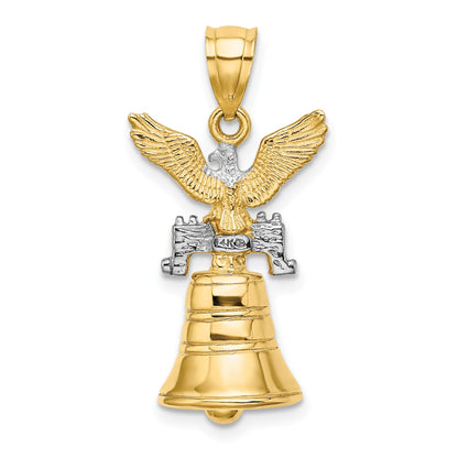14k and White Rhodium 3-D Liberty Bell with Moveable Clapper and Eagle Top Charm