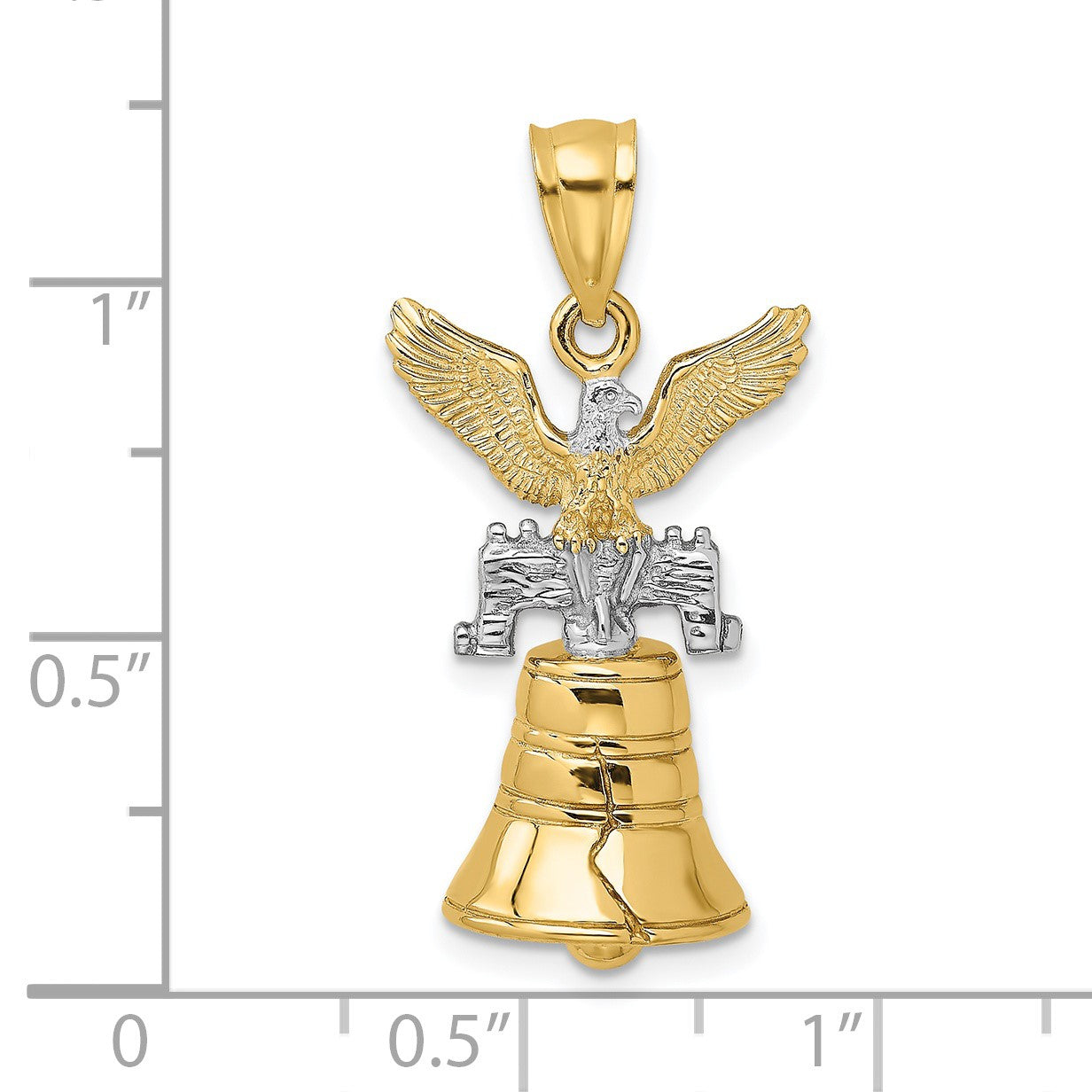 14k and White Rhodium 3-D Liberty Bell with Moveable Clapper and Eagle Top Charm