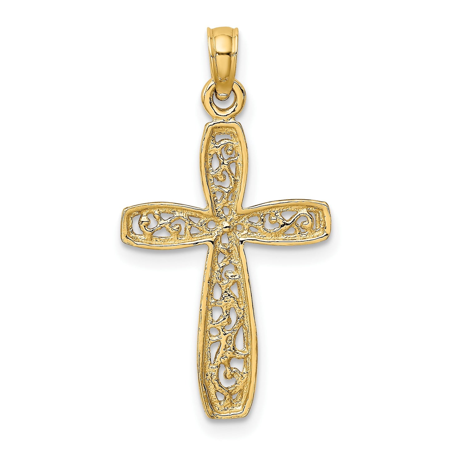 14k and White Rhodium Filigree Cross Charm