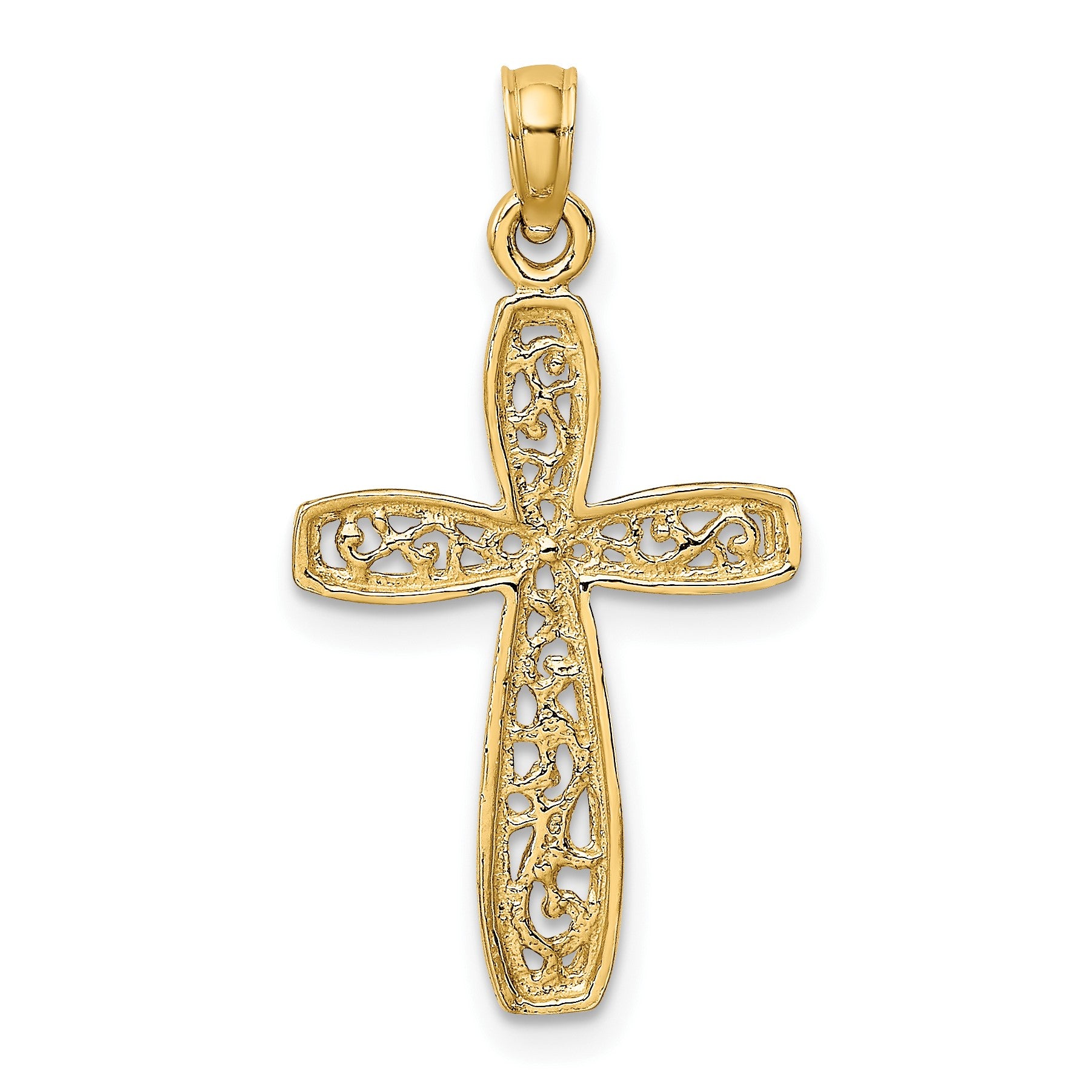 14k and White Rhodium Filigree Cross Charm