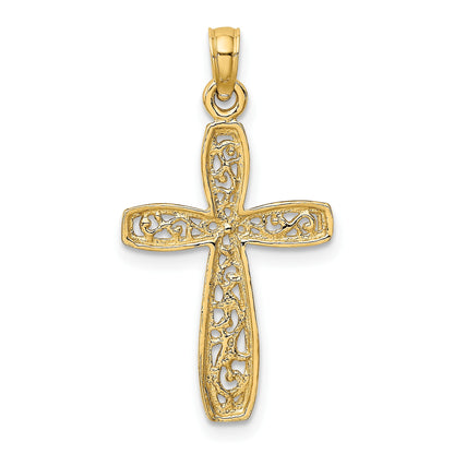 14k and White Rhodium Filigree Cross Charm