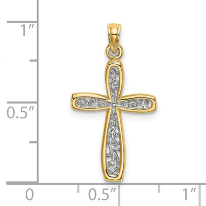 14k and White Rhodium Filigree Cross Charm
