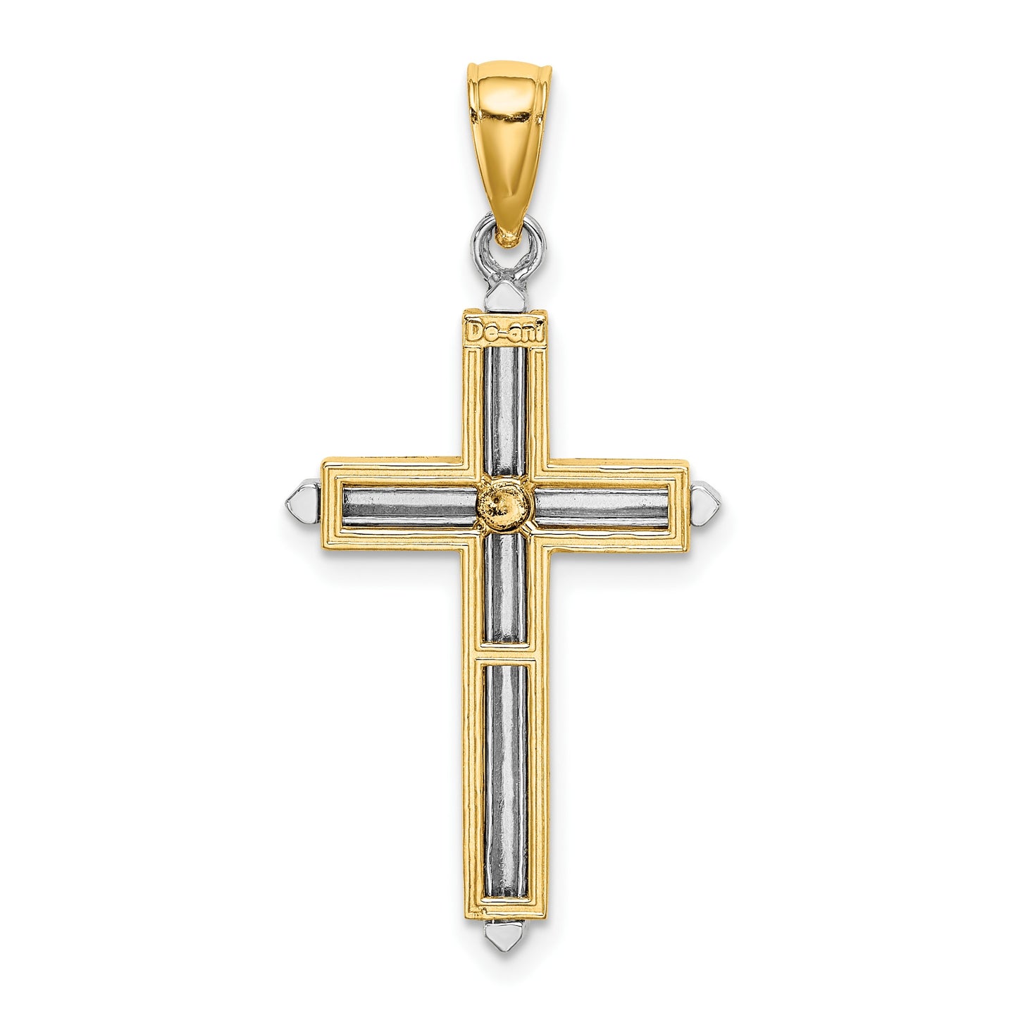 14K Two-tone Polished Cross Charm