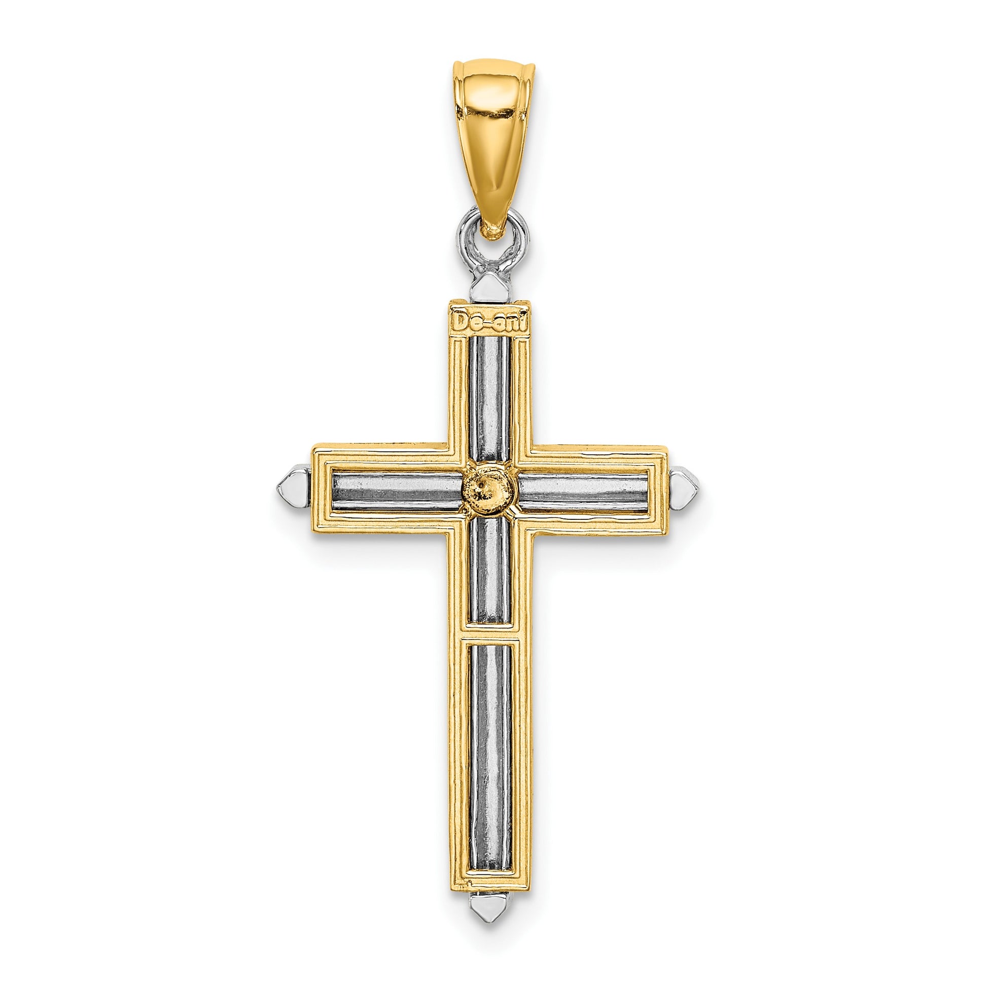 14K Two-tone Polished Cross Charm
