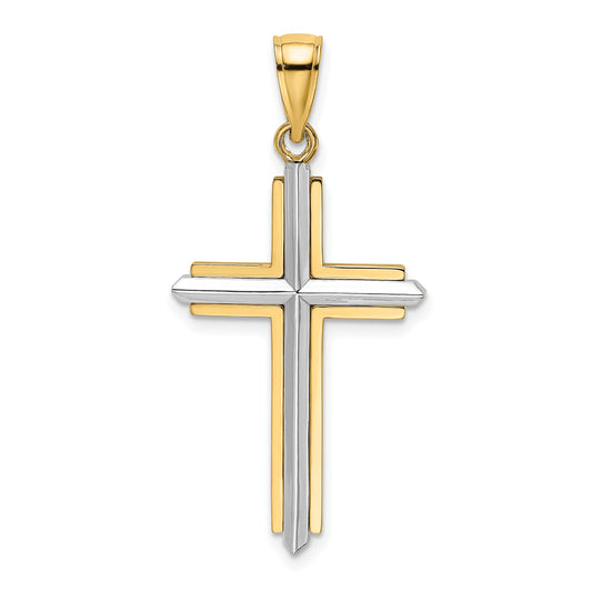 14K Two-tone Polished Cross Charm