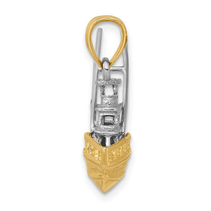 14k Two-tone Textured 3-D Offshore Sportfishing Boat Charm