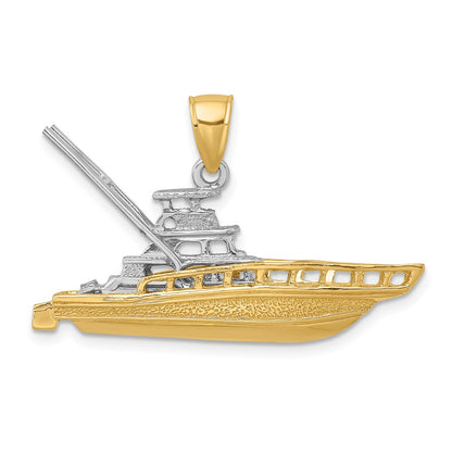 14k Two-tone Textured 3-D Offshore Sportfishing Boat Charm