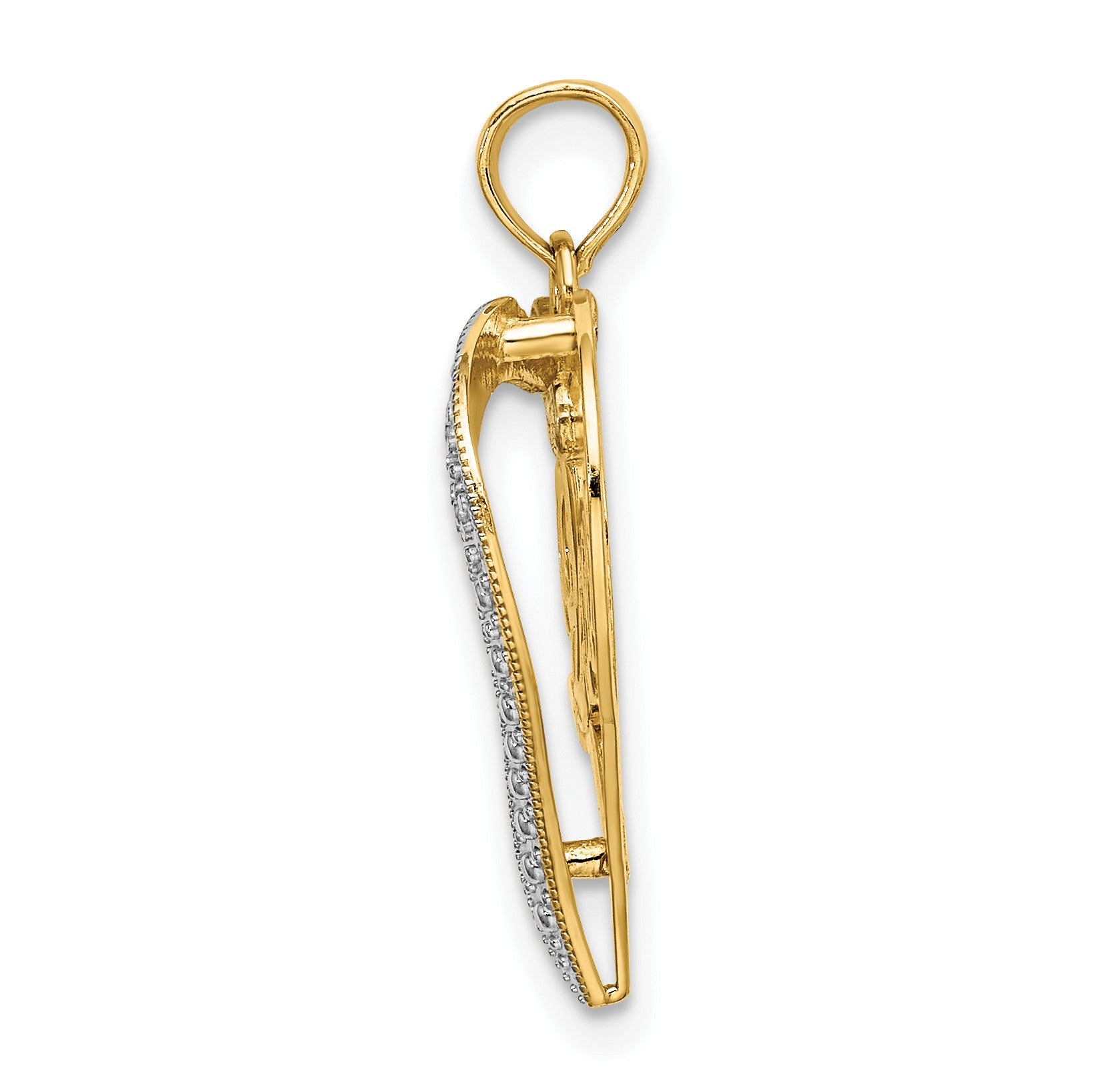 14k with White Rhodium Heart Diamond-cut LOVE Charm