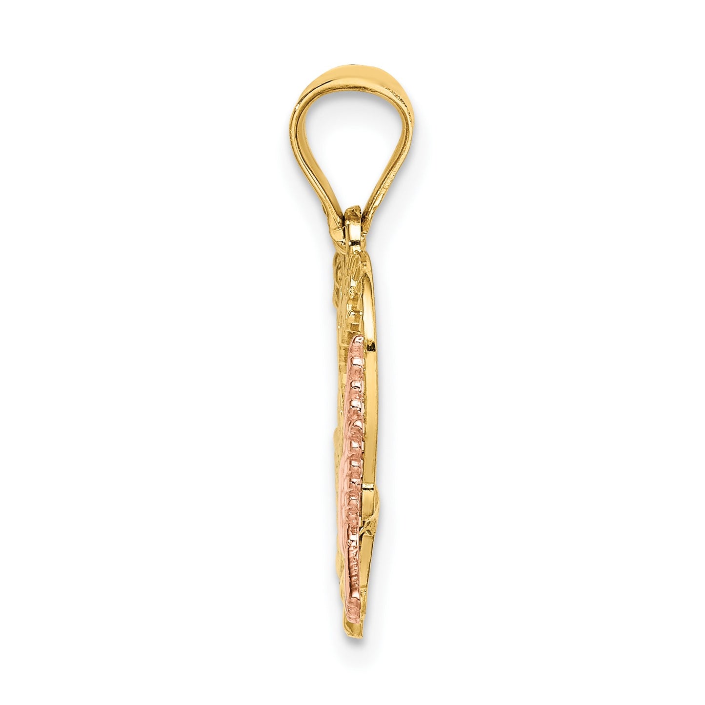 14k Two-tone and White Rhodium AMOR Heart with Doves Charm