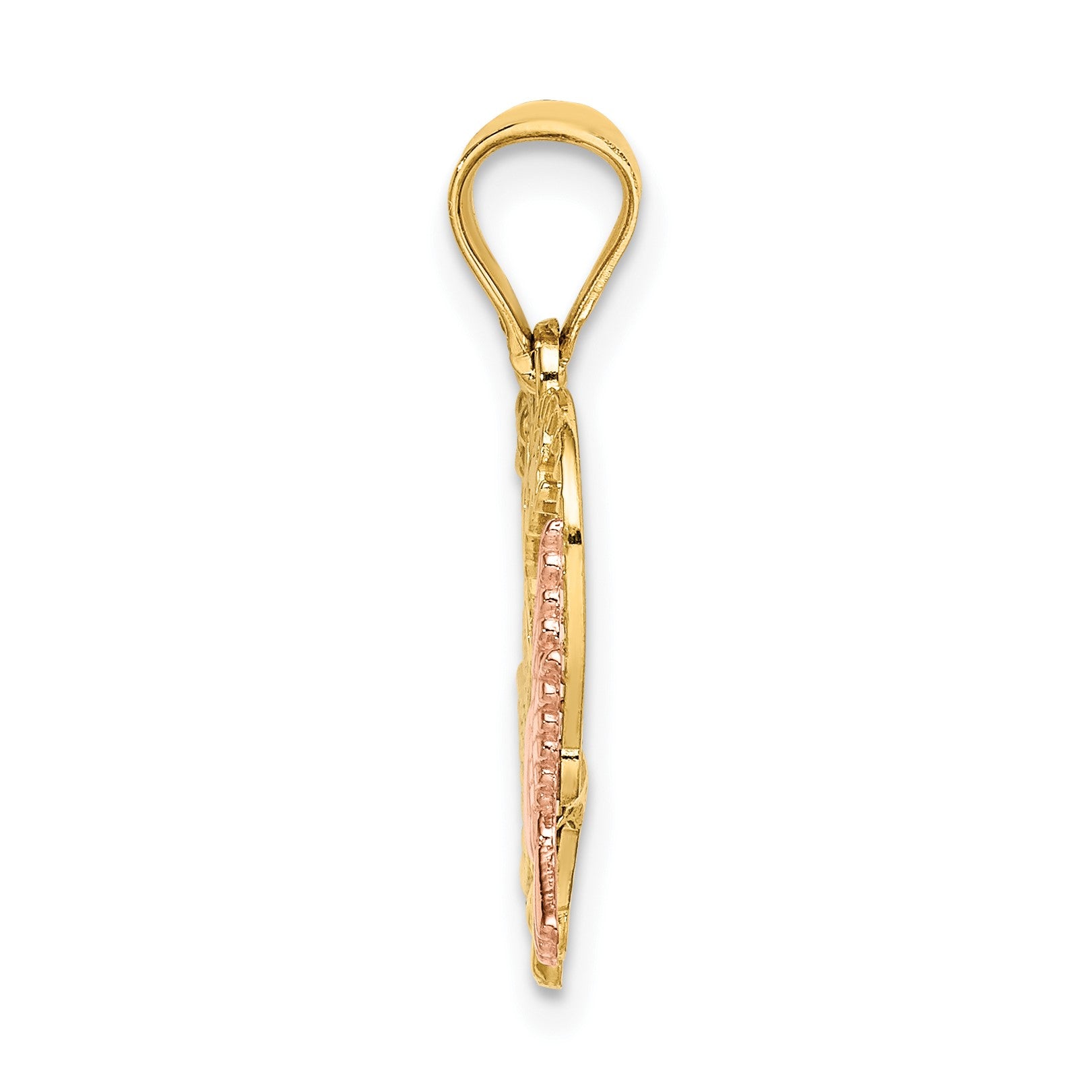 14k Two-tone and White Rhodium AMOR Heart with Doves Charm